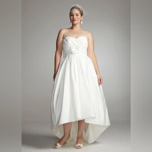 Oleg Cassini Strapless Faille Sweetheart Bodice SZ 16 High-Low Skirt CT326 White